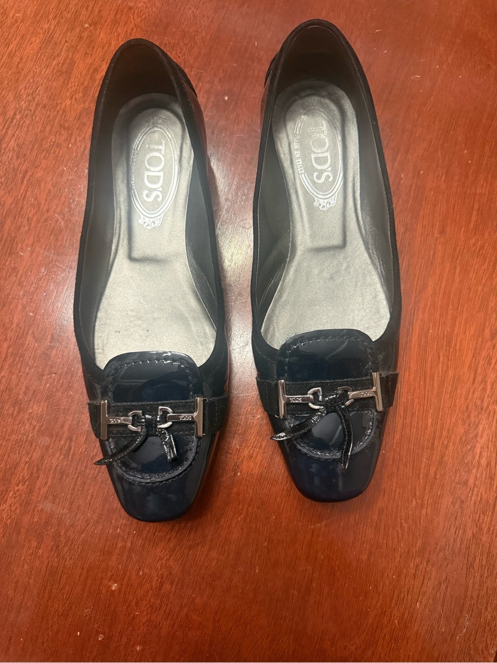 TOD'S Navy Leather & Patent Bit Loafers for Women